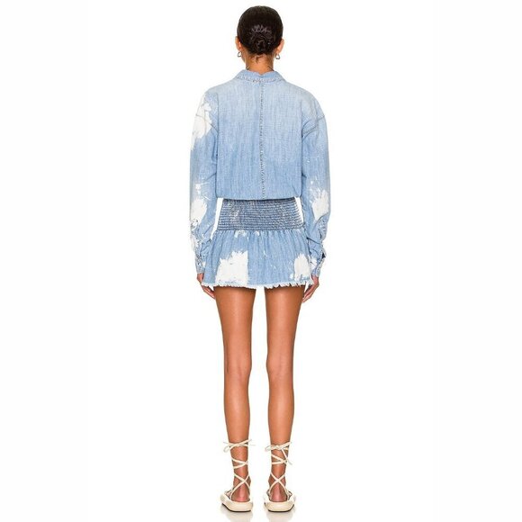 NWT SER.O.YA Monica bleached splashed denim mini dress with smocked waist, L - Picture 7 of 16